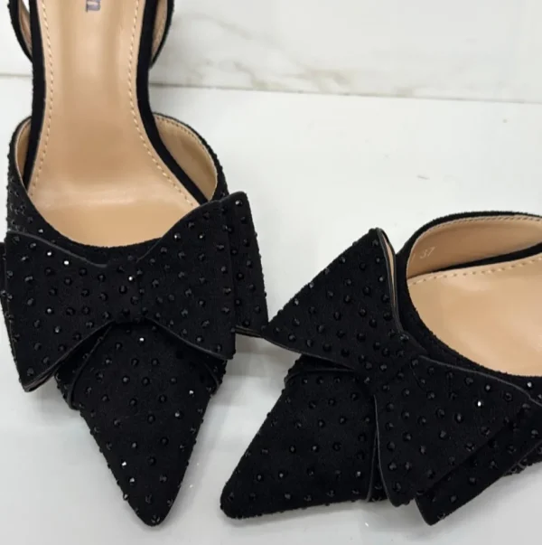 Primi Tacchi Queen - Decolleté Donna Punta Scarpa Tacco Basso Strass Nero New