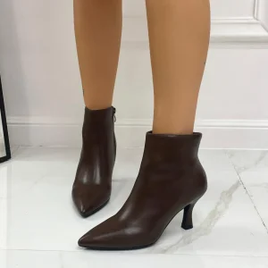 Primi Tacchi Rachele - Stivaletti Donna Tacco Basso Punta Marrone Hot