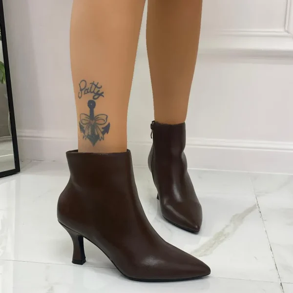 Primi Tacchi Rachele - Stivaletti Donna Tacco Basso Punta Marrone Hot