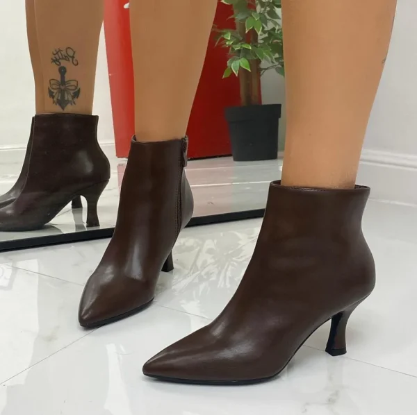 Primi Tacchi Rachele - Stivaletti Donna Tacco Basso Punta Marrone Hot