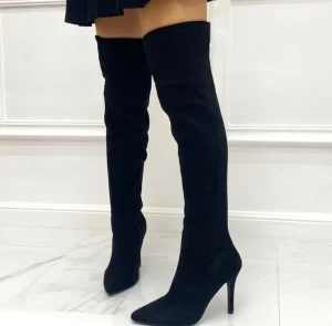 Primi Tacchi Raylee - Stivale Alto Tacco Elasticizzato Regolabile Elegante Nero New