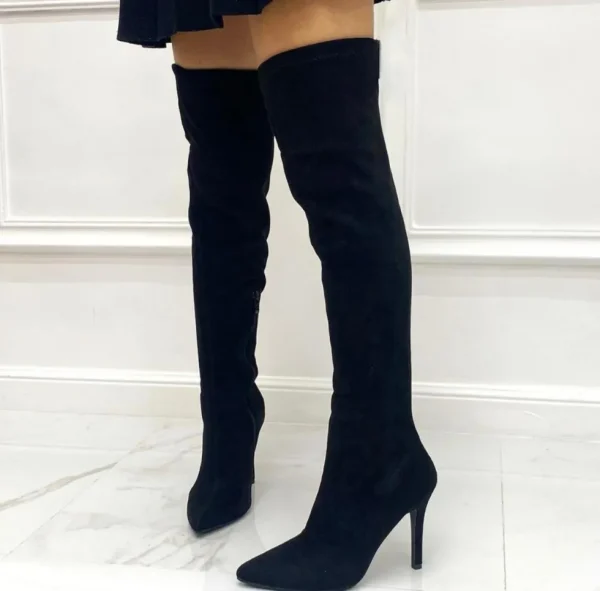 Primi Tacchi Raylee - Stivale Alto Tacco Elasticizzato Regolabile Elegante Nero New