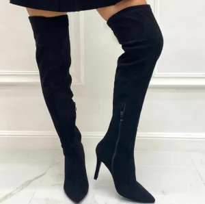 Primi Tacchi Raylee - Stivale Alto Tacco Elasticizzato Regolabile Elegante Nero New