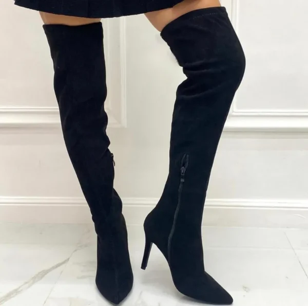 Primi Tacchi Raylee - Stivale Alto Tacco Elasticizzato Regolabile Elegante Nero New