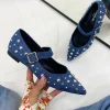 Primi Tacchi Rita - Scarpe Donna Ballerine Cinturino Borchie Casual JEANS Clearance
