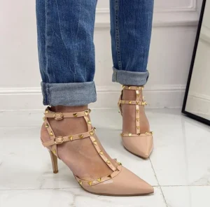 Primi Tacchi Rosalia - Décolleté Donna Cinturino Tacco Spillo Basso Borchie Elegant NUDE Fashion