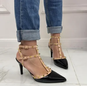 Primi Tacchi Rosalia - Décolleté Donna Cinturino Tacco Spillo Basso Borchie Elegant Best