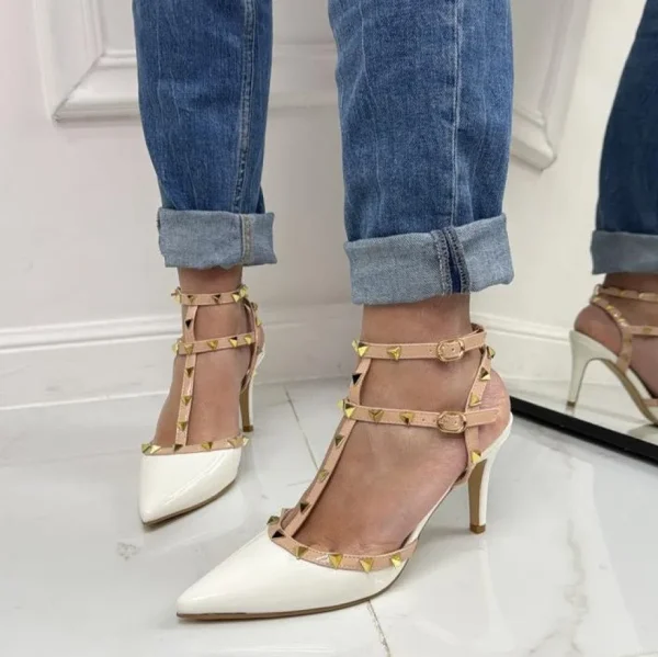 Primi Tacchi Rosalia - Décolleté Donna Cinturino Tacco Spillo Basso Borchie Elegant Sale