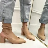 Primi Tacchi Rubina - Décolleté Donna Tacco Quadrato Punta Lacci Incrociati Beige Online