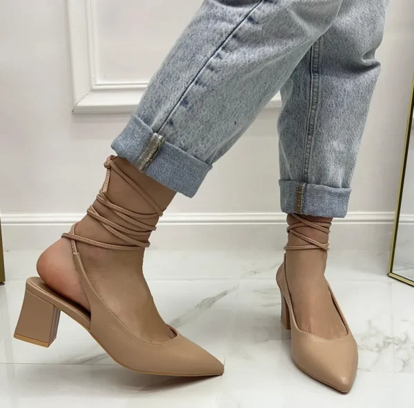 Primi Tacchi Rubina - Décolleté Donna Tacco Quadrato Punta Lacci Incrociati Beige Online