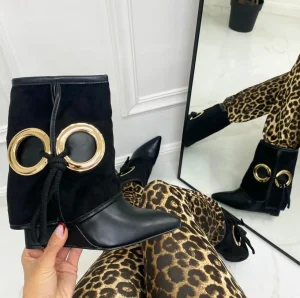 Primi Tacchi Sabry - Stivale Basso Scarpe Zeppa Punta Nero Outlet