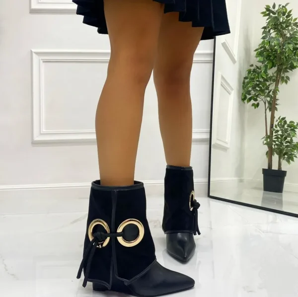 Primi Tacchi Sabry - Stivale Basso Scarpe Zeppa Punta Nero Outlet