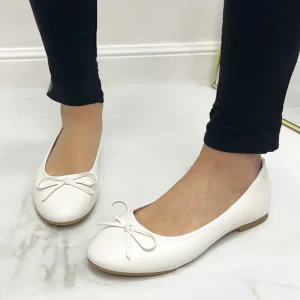 Primi Tacchi Samira - Scarpe Donna Ballerina Fiocco Comode Bianco Clearance