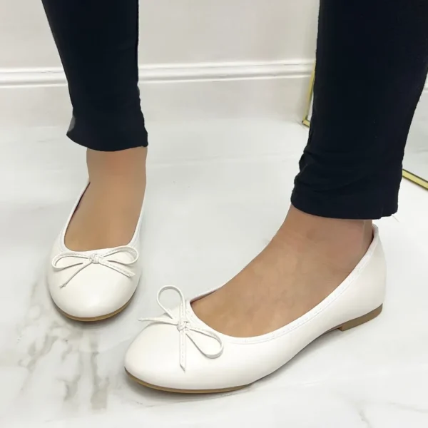 Primi Tacchi Samira - Scarpe Donna Ballerina Fiocco Comode Bianco Clearance