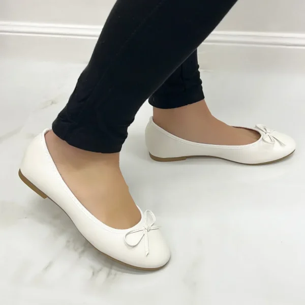 Primi Tacchi Samira - Scarpe Donna Ballerina Fiocco Comode Bianco Clearance