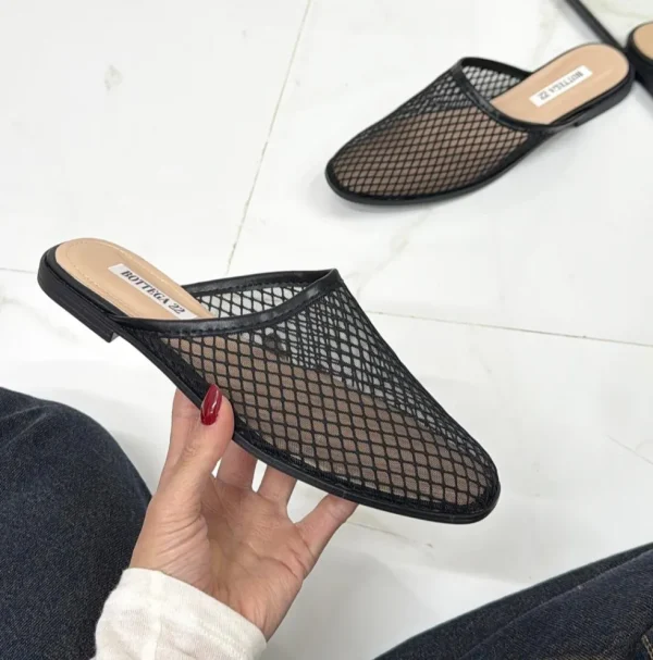 Primi Tacchi Shanti - Sabot Pantofolina Donna Punta Tallone Scoperto Nero Sale