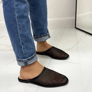 Primi Tacchi Shanti - Sabot Pantofolina Donna Punta Tallone Scoperto Nero Sale
