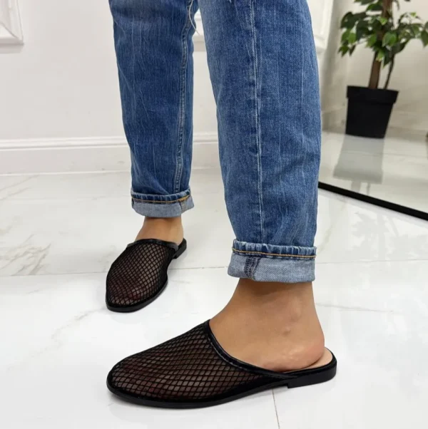 Primi Tacchi Shanti - Sabot Pantofolina Donna Punta Tallone Scoperto Nero Sale