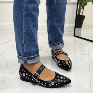 Primi Tacchi Shari - Scarpe Donna Ballerine Cinturino Borchie Casual NERO Sale