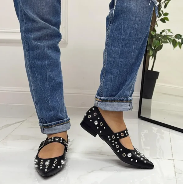 Primi Tacchi Shari - Scarpe Donna Ballerine Cinturino Borchie Casual NERO Sale