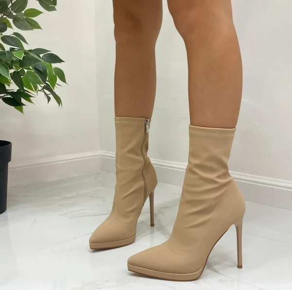 Primi Tacchi Sharon - Stivaletto Donna Punta Tacco Casual Elegante Khaki Clearance