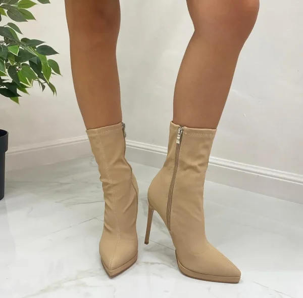 Primi Tacchi Sharon - Stivaletto Donna Punta Tacco Casual Elegante Khaki Clearance