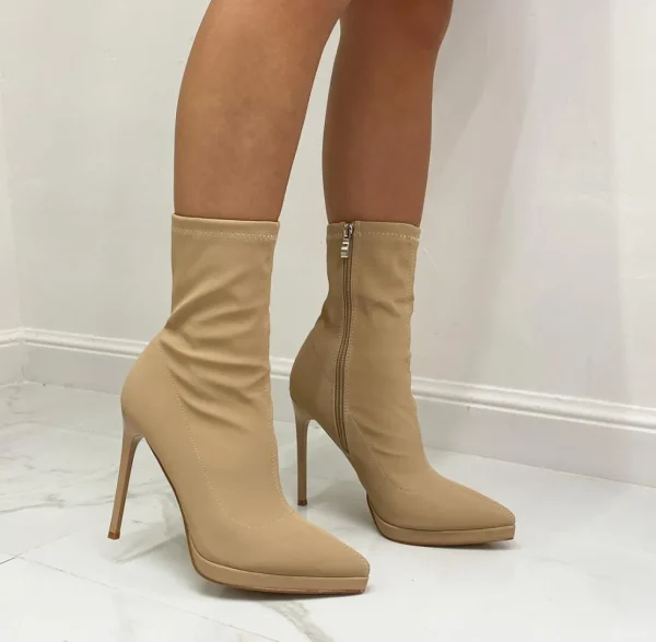 Primi Tacchi Sharon - Stivaletto Donna Punta Tacco Casual Elegante Khaki Clearance