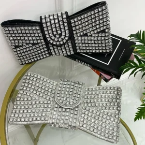 Primi Tacchi Shines - Borsa Donna Manico Cerniera Strass Elegante Nero Argento Blu Sale