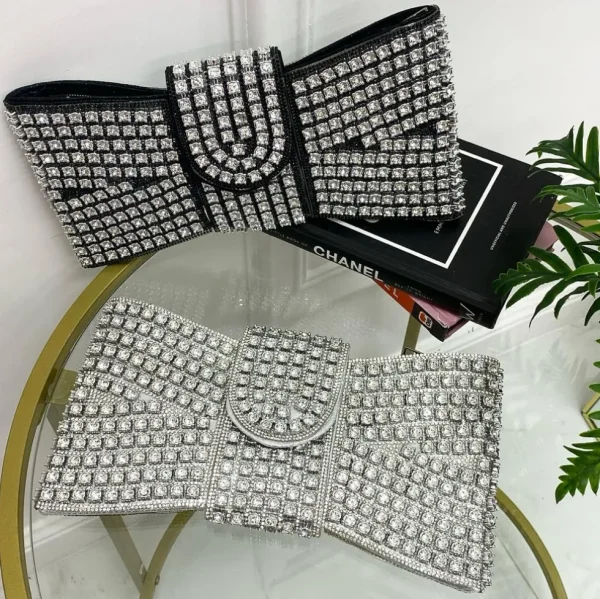 Primi Tacchi Shines - Borsa Donna Manico Cerniera Strass Elegante Nero Argento Blu Sale