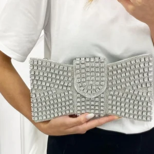 Primi Tacchi Shines - Borsa Donna Manico Cerniera Strass Elegante Nero Argento Blu Sale
