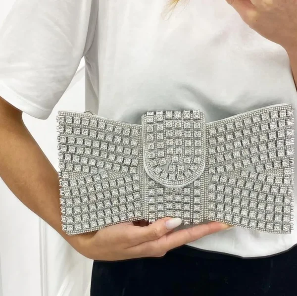 Primi Tacchi Shines - Borsa Donna Manico Cerniera Strass Elegante Nero Argento Blu Sale