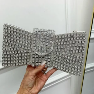 Primi Tacchi Shines - Borsa Donna Manico Cerniera Strass Elegante Nero Argento Blu Sale