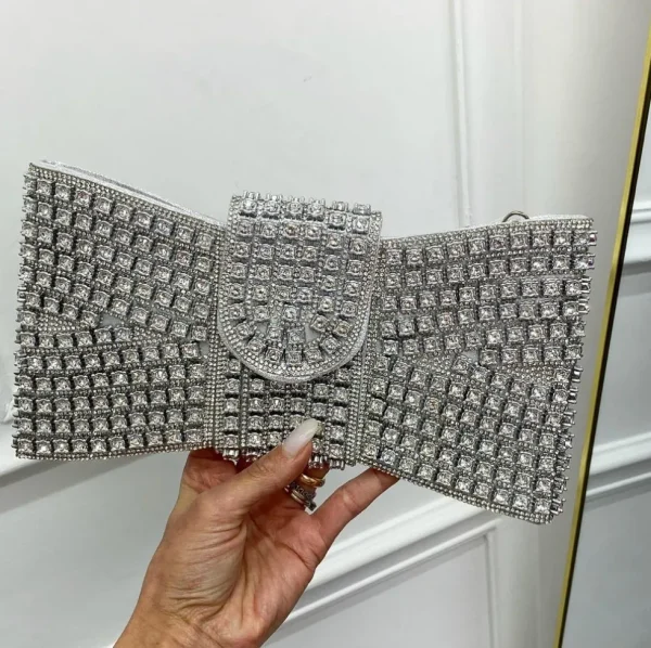 Primi Tacchi Shines - Borsa Donna Manico Cerniera Strass Elegante Nero Argento Blu Sale