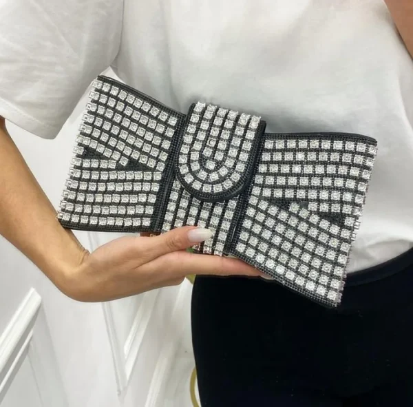 Primi Tacchi Shines - Borsa Donna Manico Cerniera Strass Elegante Nero Argento Blu Sale