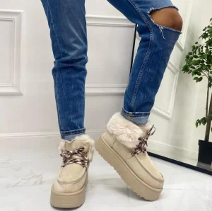 Primi Tacchi Sidney - Stivaletto Eskimo Boots Gomma Alta Beige Fashion