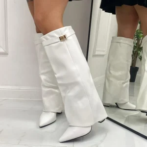 Primi Tacchi Siria - Stivale Donna Scarpa Punta Tacco Quadrato Bianco Sale