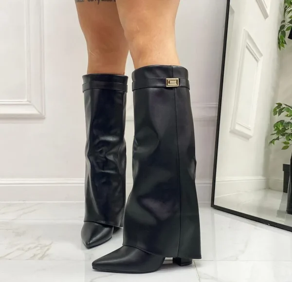 Primi Tacchi Siria - Stivale Donna Scarpa Punta Tacco Quadrato Nero Discount