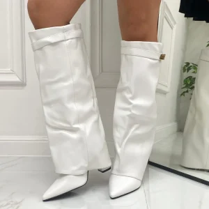 Primi Tacchi Siria - Stivale Donna Scarpa Punta Tacco Quadrato Bianco Sale