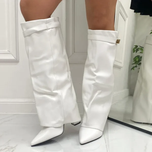 Primi Tacchi Siria - Stivale Donna Scarpa Punta Tacco Quadrato Bianco Sale