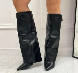 Primi Tacchi Siria - Stivale Donna Scarpa Punta Tacco Quadrato Nero Discount