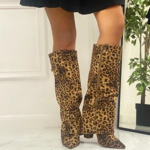 Primi Tacchi Siria - Stivale Donna Scarpa Punta Tacco Quadrato Leopardato Online