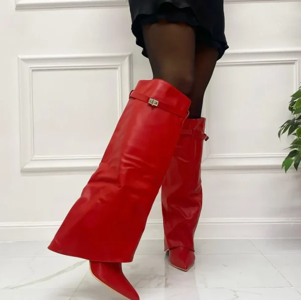 Primi Tacchi Siria - Stivale Donna Scarpa Punta Tacco Quadrato Rosso Fashion