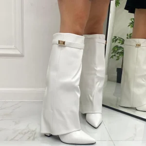 Primi Tacchi Siria - Stivale Donna Scarpa Punta Tacco Quadrato Bianco Sale