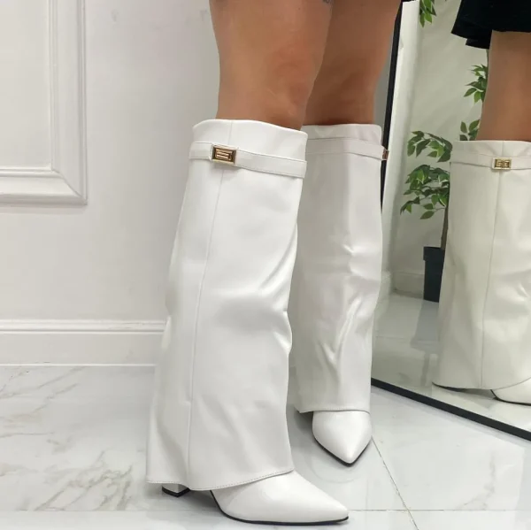 Primi Tacchi Siria - Stivale Donna Scarpa Punta Tacco Quadrato Bianco Sale