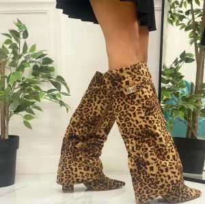 Primi Tacchi Siria - Stivale Donna Scarpa Punta Tacco Quadrato Leopardato Online