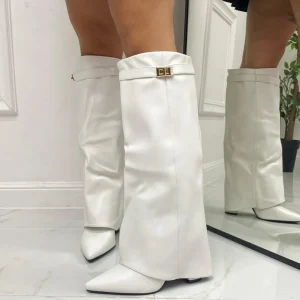 Primi Tacchi Siria - Stivale Donna Scarpa Punta Tacco Quadrato Bianco Sale
