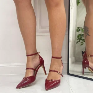 Primi Tacchi Sofia - Décolleté Donna Cinturini Tacco Spillo Elegante Vernice Bordo Best