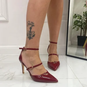 Primi Tacchi Sofia - Décolleté Donna Cinturini Tacco Spillo Elegante Vernice Bordo Best