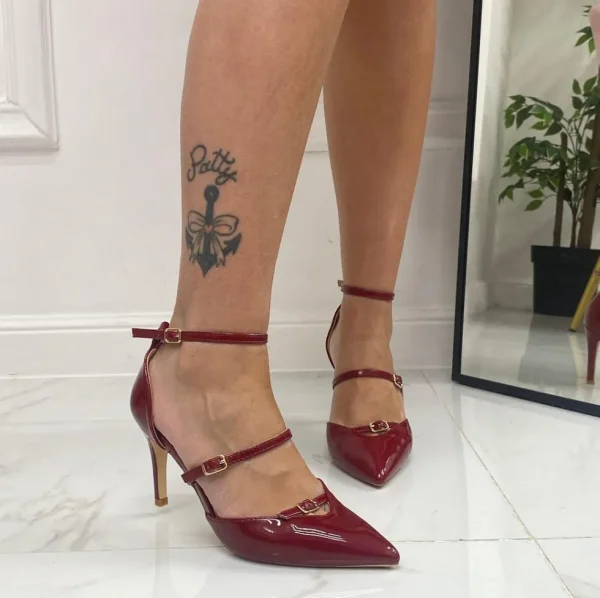 Primi Tacchi Sofia - Décolleté Donna Cinturini Tacco Spillo Elegante Vernice Bordo Best