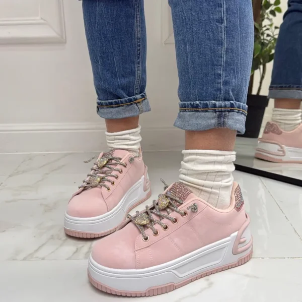 Primi Tacchi Sonya - Sneakers Donna Scarpe Ginnastica Lacci Casual Comodo Rosa Best